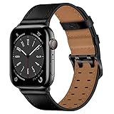 YALOCEA Lederarmband Kompatibel mit Apple Watch Armband 49mm 45mm 44mm 42mm, Echtes Leder Ersatzarmband Herren Damen Uhrenarmband für iWatch Ultra Series 8 7 6 5 4 3 2 1 SE2 SE, Schwarz/Schwarz