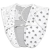 Pucksack Baby 0–3 Monate Swaddles Babyschlafsack Neugeborene, Schlafsack für Kleinkinder,Unisex,3er Pack Wickel,100% Bio-Baumwolle(Neues grau)