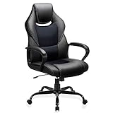 BASETBL Bürostuhl Racing Stuhl Gaming Stuhl Sessel Schreibtischstuhl Ergonomisch Drehstuhl Sportsitz bürostuhl mit Rückenlehne, Wippfunktion, Höhenverstellung, gepolsterter Armlehne Chefsessel Schwarz