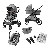 Maxi-Cosi Zelia S Trio, 3-in-1-Kinderwagen inkl. Babyschale Cabriofix S i-Size, Baby-Travelsystem mit viel Zubehör, nutzbar ab der Geburt bis ca. 4 Jahre, Grau