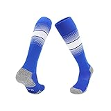 Fußballsocken Kinder Jungen Frauen Herren Stutzenstrumpf Sportsocken Basketballsocken Laufsocken Kompressions Socken mit Griffen Grips (as3, alpha, m, regular, regular, Blaue Weiß Streifen, Mittel)