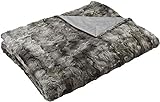 Amazon Basics Kuscheldecke mit Kunstfell - Tagesdecke Felloptik, In der Maschine waschbar, 150 x 200 cm, Grau