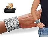 JUSCHU-bag elegante Armbandtasche Paisley Muster schwarz weiß -6,5cm- schicke mini Handgelenk Tasche - Geldversteck beim Tanzen Sport Festival Urlaub Reisen Armtasche Geldbörse Arm Portemonnaie Damen