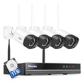 【2K+Zwei-Wege-Audio】 Hiseeu Funk Überwachungskamera Set Aussen WLAN mit 8CH Wireless NVR,4x3MP Kabellose Kamera mit Nachtsicht,Bewegungserkennung,App&Mail Alarm,Fernzugriff auf APP,1TB Festplatte