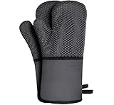 Ofenhandschuhe FAUETI 300℃ Hitzebeständige Silikon Anti-Rutsch Topfhandschuhe 2er Set Waschbar Kochhandschuhe küchenhandschuhe Grillhandschuhe Backhandschuhe für Kochen Backen Grillen ( Grau )