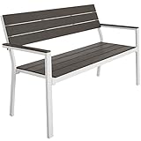 tectake 800796 Gartenbank in Holzoptik, Sitzbank für Garten, Balkon und Terrasse, bis 250 kg belastbar, 2-Sitzer Parkbank, 128 x 59 x 88 cm - Diverse Farben - (Hellgrau-Weiß | Nr. 403547)