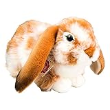 Teddy Hermann 93791 Hase Widder-Kaninchen liegend Hellbraun-Weiss gescheckt 30 cm, Kuscheltier, Plüschtier mit recycelter Füllung