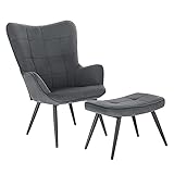 WOLTU Relaxsessel Lehnstühle Vintager Retro Sessel Polstersessel mit Hocker Fernsehsessel Ohrensessel Cordsamt Dunkelgrau SKS28dgr