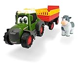 Dickie Toys ABC Fendt Animal Trailer, Traktor für Kinder ab 1 Jahr, Trecker mit Tieranhänger, Bauernhof Spielzeug, Licht & Sound, 30 cm, Grün/Rot