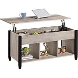 Yaheetech Couchtisch höhenverstellbar Kaffeetisch mit hebeplatte Hubtisch versteckter Stauraum Beistelltisch aus Holz Sofatisch für Wohnzimmer Gray