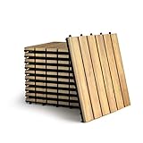 COSTWAY 10er Set 30x30cm Terrassenfliesen Holz, Bodenfliesen Akazienholz, Holzfliesen Bodenbelag, Klickfliesen Braun (6 Latten)