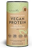 Veganes Proteinpulver - Vegan Protein Pulver Schokoladengeschmack - 25g Protein pro 36g Portion - mit 9 essentiellen Aminosäuren - Erhält die Muskelmasse - Lalorienarm und Zuckerfrei - Nutravita