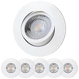 Scandinavian home 6er Set LED Spot Schwenkbar 68mm - 75mm I Badezimmer geeignet I warmweiß 230V CRI 90 4,3W 350lm 3000K 68mm I Matt-weiß I LED Einbaustrahler Deckeneinbauleuchte flach