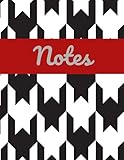 Notes-Houndstooth Notebook: Paperback, 8.5x11 inch with 200 blank lined pages with Crimson Band and 'Notes' on the front.