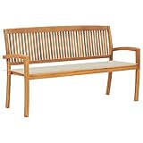 ZEYUAN Stapelbare Gartenbank mit Auflage, Wetterfeste Bank, Terrassenmöbel, Parkbank, Outdoor Bank, Deko Bank, Garden Bench, Gartenmöbel, 159 cm Massivholz Teak