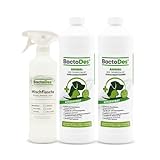 BactoDes Animal Tier Geruchsentferner Konzentrat - 2 x 1 Liter inkl. Mischflasche - Geruchskiller bei Katzenurin, Hundeurin und Kleintiere