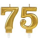 Party-Teufel® 2X Zahlenkerzen Zahl 75 in Gold 11cm groß Tortenkerze Deko Geburtstag Geburtstagskerze Kerze