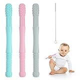 Beißring Baby, Beißröhrchen Baby, Silikon Beissring Baby, BPA-frei beissröhrchen baby, Baby Zahnungshilfe, Natürliche Organische Beissring Greifling, Unisex (3 Pack, mit Reinigungsbürsten)