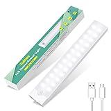 Unterbauleuchte Küche Led, Dimmbar USB Wiederaufladbar LED Bewegungsmelder Schrankleuchten, 26LED 6000K Kaltweiß Küchenunterbauleuchte, Auto/On/Off, für Kleiderschrank Treppe, 20cm