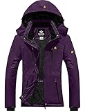 GEMYSE Damen Wasserdichte Skijacke Winddichte Fleece Outdoor Winterjacke Regenjacke mit Kapuze (Dunkelviolett,2XL)