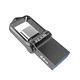 KEXIN USB-Stick 64 GB Dual USB C Stick 2-in-1 OTG USB Typ C Flash-Laufwerk Mini Speicherstick USB 3.0 Flash Drive Memory Stick mit Schlüsselanhänger für Typ-C Handy, Tablet, PC, Auto, TV Schwarz