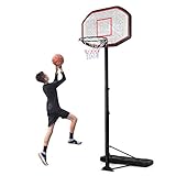 COSTWAY Basketballständer 200 - 305cm höhenverstellbar, Basketballkorb mit Ständer, Basketballanlage rollbar, Korbanlage geeignet für Indoor und Outdoor