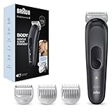 Braun Bodygroomer 3, Körperpflege- und Haarentfernung für Herren, mit SkinShield-Technologie, Sensitiv-Kammaufsatz, lebenslang scharfe Metallklinge, Geschenk Mann, BG3350, schwarz/grau