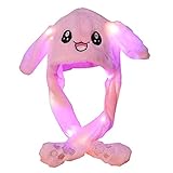 AONAT LED Kaninchenhut Niedliche Hase Plüsch Hut mit Licht Hasen mütze bewegliche ohren Niedlicher Leuchtender Hasen Plüsch Hut Geburtstagsgeschenk für Kinder Mädchen Freundin -Rosa