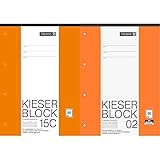 Arbeitsblock Kieser Lin 15 A4/50 chlorfrei 5 mm kariert & 1042942 KIESER-Block Lineatur 2 (A4, 50 Blatt, gelocht, 80 g/m², Klasse 2)