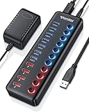 WENTER USB Hub 3.0 Aktiv, 11 Ports 36W (12V / 3A) Netzteil, USB 3.0 Mehrfach Ports Verteiler mit LED Einzelnen EIN/Aus-Schalter, USB 3.0 Hub 7 Ports Datenübertragung und 4 Ports Schnellladegerät