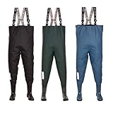 3Kamido® Wathose für Jugendliche, strapazierfähige Hosenträger, Trage- und Aufbewahrungstasche, Solider Sohle, Schwarz und Grün und Denim Blau, Junior Angeln Stiefel, Matschhose (36, Denim Blau)