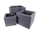 Kubus Pflanztopf im 4er Set - anthrazit - 4X XXL Kunststoff Blumenkübel Pflanztrog eckig Pflanztopf Treppe Wendeltrepppe Blumentreppe