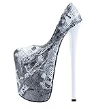 WOilERQ wasserdichte Damen-Plateau-Sandalen Plateaupumpe Stiletto-Absatz 22 cm Hoher Absatz Plus Größensandalen Totem Hoher Absatz Sommer-Nachtclub-Kopf Zeigen High Heels,Weiß,45