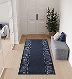 TAPISO Anti Rutsch Teppich Läufer rutschfest Brücke Meterware Modern Blau Dunkelgrau Braun Vierecke Design Flur Küche Wohnzimmer 100 x 300 cm