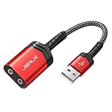 Externe USB Soundkarte, JSAUX External Sound Card USB Audio Stereo Adapter Klinke USB Adapter für Computer, Laptop, PS5, PS4, Windows, MAC-Rot