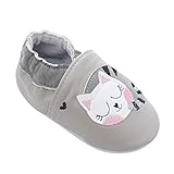 Weiche Leder Babyschuhe mit Mokassins Wildledersohlen für Kleinkinder Kleinkinder Jungen Mädchen Prewalker Schuhe (12-18 Monate, Faule Katze)