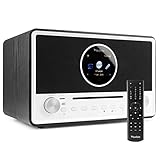 Audizio Lucca Internetradio WLAN, DAB Plus Radio mit CD Player, Fernbedienung, Bluetooth Internet Radio, FM, USB, SD, MP3 Player, AUX, Alarm, Sleeptimer, Küchenradio DAB Radio Stereo, Schwarz-Weiß