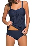 HOTAPEI Damen Tankini Set Bademode Zweiteilig Push up Tankini Elegant Bauchweg Swimsuit Swimwear mit Top und Bikini Shorts,Navy Blau,3XL