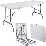 ANJI DEPOT Klappbarer Trestle Tisch, Campingtisch，Partytisch，Heavy Duty Trestle Picknick Gartentisch-180 x 70 x 74 cm (Weiß)