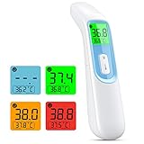 Fieberthermometer IDOIT Digitales Infrarot Thermometer 4 in 1 Multifunktion,Medizinisches Stirn und Ohrthermometer, Dreifarbiger Fieberalarm, Ideal Für Baby, Kind, Erwachsene