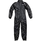 FLM Regenkombi Motorrad Regenbekleidung Regenanzug Sports Regenkombi 2.0, extra Langer Frontreißverschluss, Weitenverstellung, Spezial-Kapuze im Kragen, Schwarz, XXL / 2XL