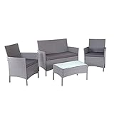 Mendler Poly-Rattan Garten-Garnitur HWC-D82, Sitzgruppe Lounge-Set - grau mit Kissen anthrazit