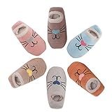 Estwell 6 Paare Baby Antirutsch Socken Säugling Baby Jungen Mädchen Rutschfest Socken Kleinkind Dicke Baumwolle Niedlich Tier Socken