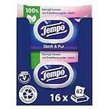 Tempo Feuchte Toilettentücher 'Sanft & Pur' - Megapack - 16 Packungen mit je 42 Tüchern - Duo Packs - feuchtes Toilettenpapier, dermatologisch getestet und pH-hautneutral