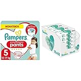 Pampers Baby Windeln Pants Größe 5 (12-17kg) Premium Protection, Junior, 132 Höschenwindeln mit Stop- und Schutz Täschchen & Aqua Pure Baby Feuchttücher, 864 Tücher (18 x 48) Mit 99% Purem Wasser