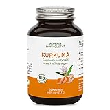 Bio Kurkuma Kapseln im Glas – 40-fache Bioverfügbarkeit ohne Pfeffer – 23 g frische Kurkuma – Mehrfach ausgezeichnet – C14 geprüft – 60 Kapseln