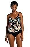 Maxine Of Hollywood Damen V-Ausschnitt Flutter Badeanzug Top Tankini-Oberteil, Schwarz/Tulum Tiki Floral, 38