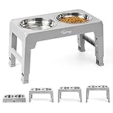 Toozey Hundenapf höhenverstellbar, Hunde Futterstation mit 2X 1200ml Edelstahlnäpfen, Hundenapf für mittlere & große Hunde，4 Höhenverstellbar Futternapf, Grau