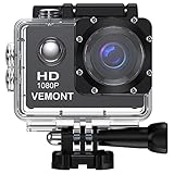 VEMONT 1080p 12MP Action Kamera Full HD 2,0 Zoll Bildschirm 30m/98 Fuß wasserdichte Sports Kamera mit Zubehör Kits für Fahrrad Motorrad Tauchen Schwimmen usw