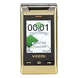 PUSOKEI 3G Senioren Klapphandy, Dual SIM Handy mit Doppelseitigem 3,0 Zoll Großbildschirm, 1,3 MP Kamera, Großen Tasten und Schrift, One Click Familiennummer, für Senioren und Kinder(Gold)